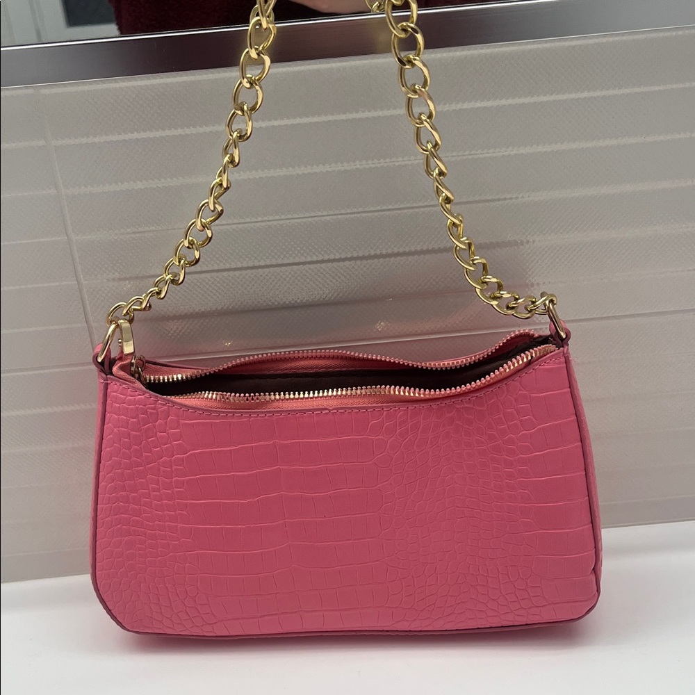 Fashion Nova Pink Embossed Bag with Gold Chain
